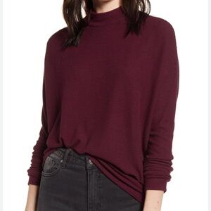 BP Burgundy Mock Neck Ribbed Dolman Sleeve Sweater